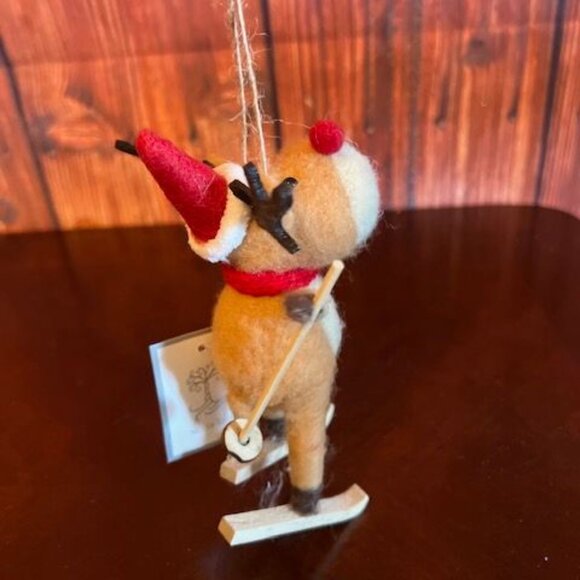 Felt Reindeer Skier Christmas Ornament whimsy to holiday decor hat and scarf - Picture 3 of 7